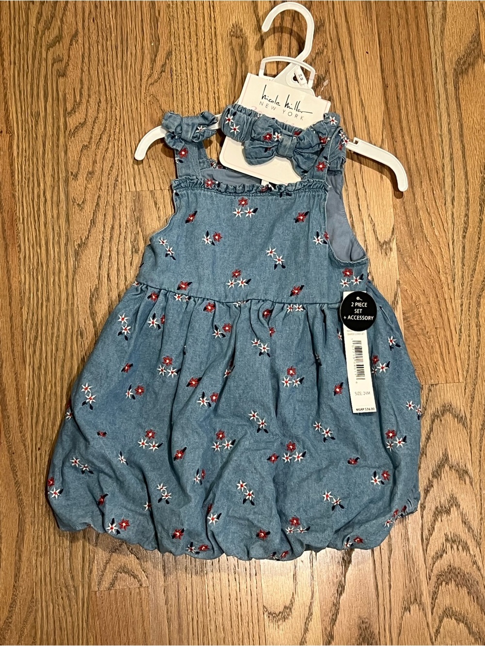 NEW NWT Nicole Miller New York Toddler Girls Blue Faux Denim Outfit Size 24M